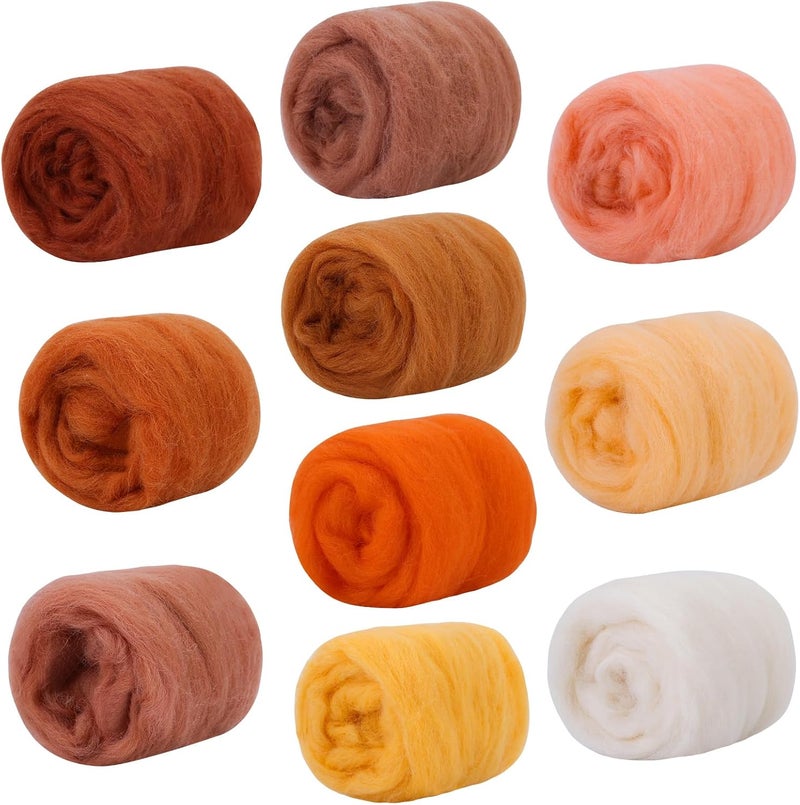 Mayboos10 Colors Needle Felting Wool, Fiber Wool Yarn Roving, Spinning Wool Roving for Needle Felting, DIY Hand Spinning, Needle Felting Wool Craft, 10g/Color (Warm Colors) - Image 1
